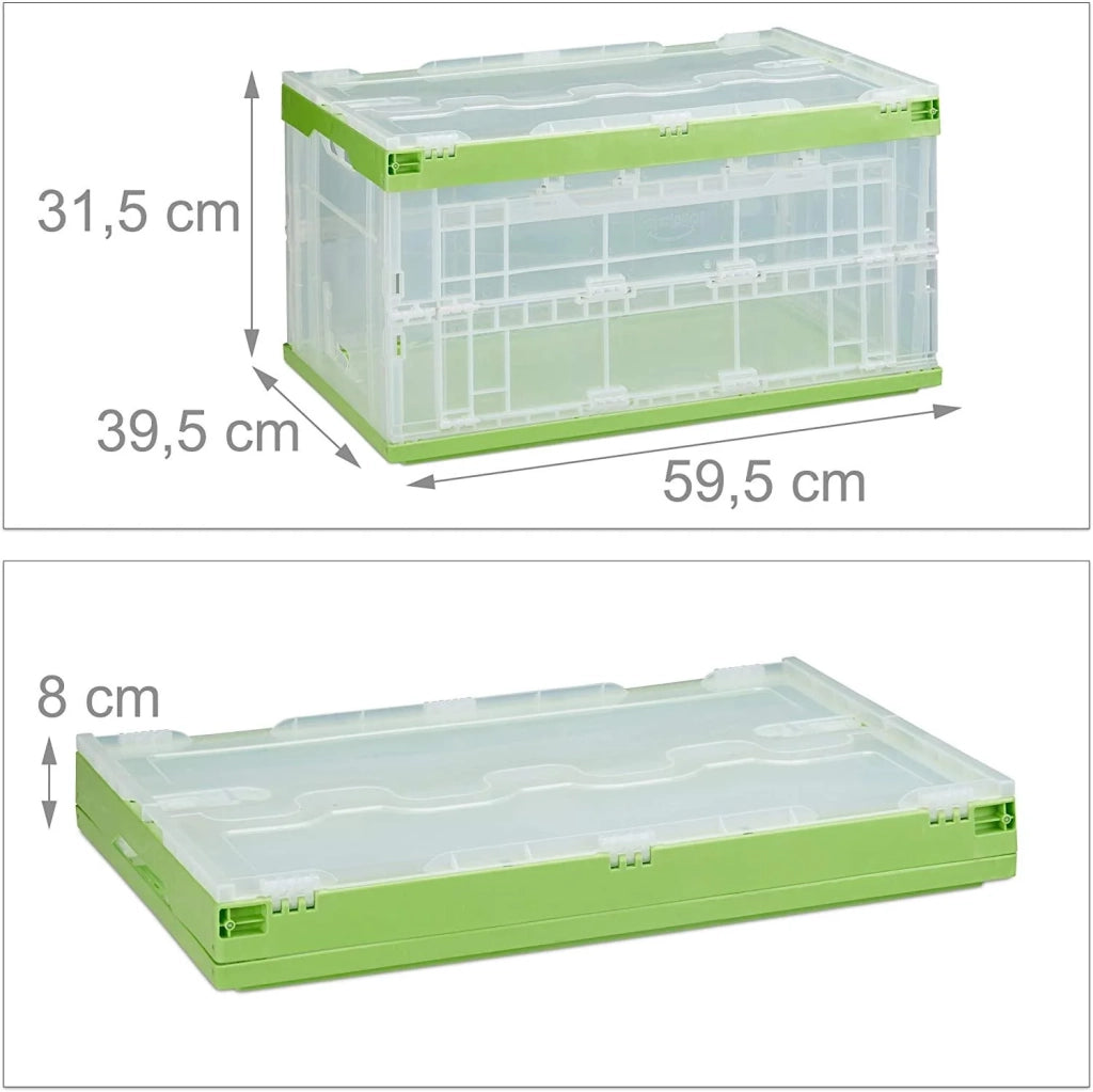 Scatola pieghevole con coperchio contenitore di plastica per lo stoccaggio contenitore per il trasporto 60 litri verde 13_0000480