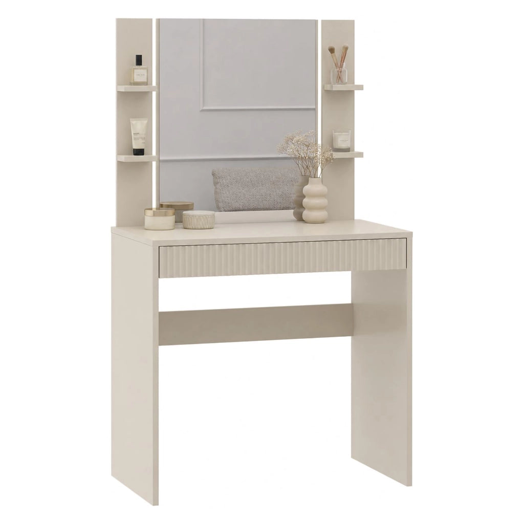 Mobile da Trucco Logaza, Toeletta Specchio Incluso, 80x40x136h cm Beige Scuro