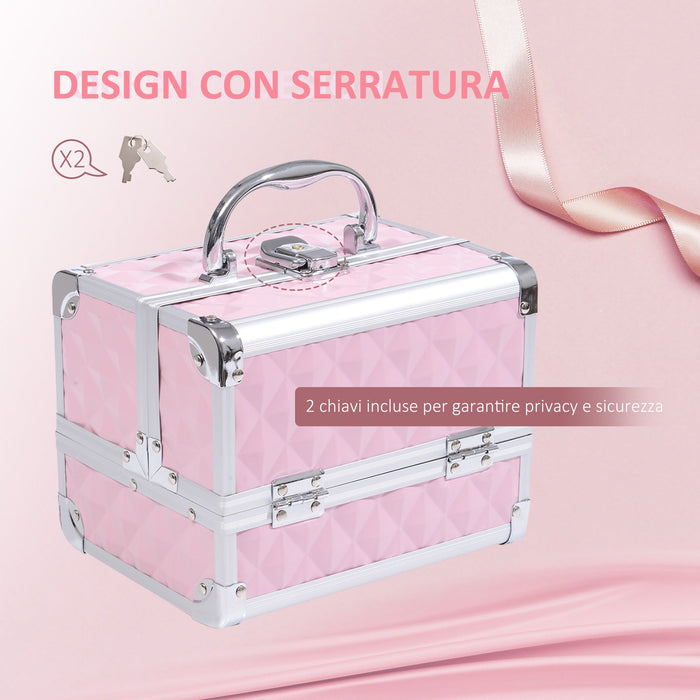 Valigetta Porta Trucchi 20x15x15 cm con Profili in Alluminio Rosa