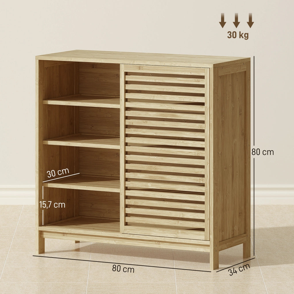 Mobile da Bagno in Bamb¨´ con 2 Ante Scorrevoli e 4 Ripiani ¨C Xylo ¨C Naturale 80x34x80 cm