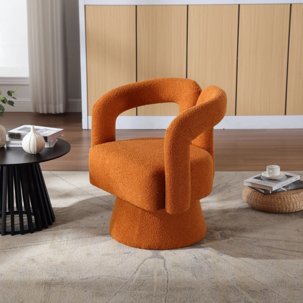 OKWISH Poltrona Girevole a 360 Gradi, Schienale e Braccioli Arrotondati, Seduta Imbottita Ampia, Bouclé, Arancione