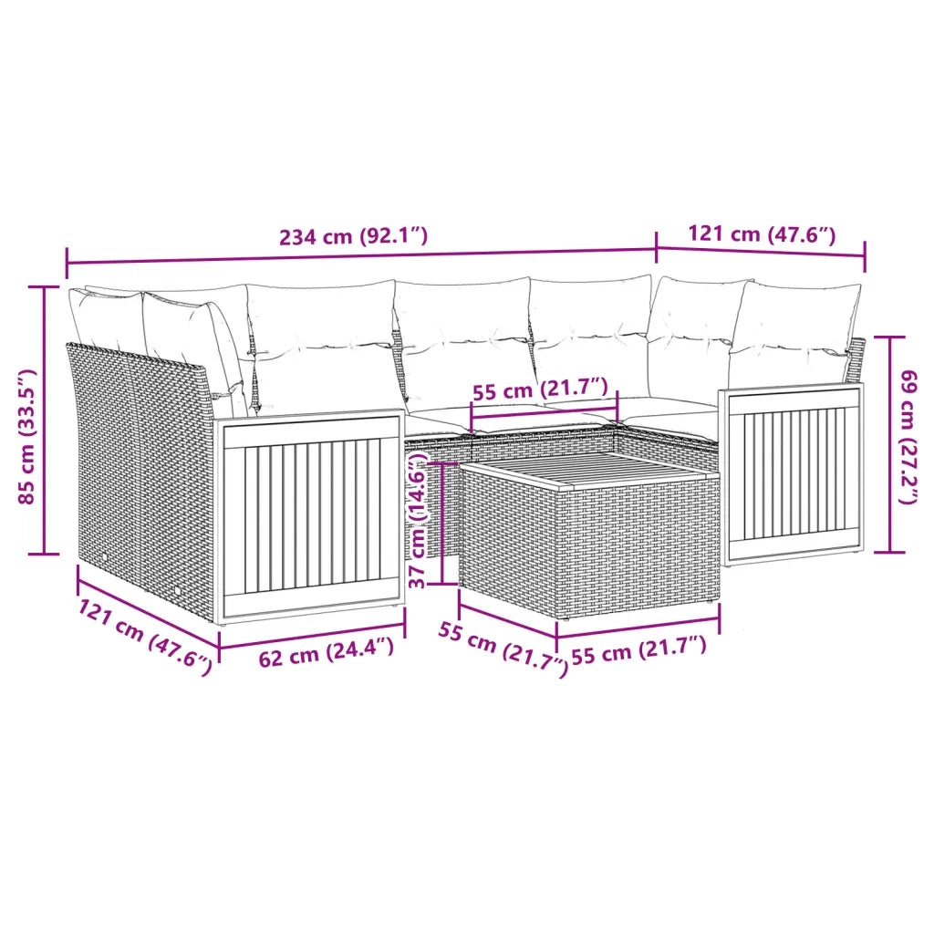 Set Divani da Giardino con Cuscini 7pz Nero Polyrattan 3227476