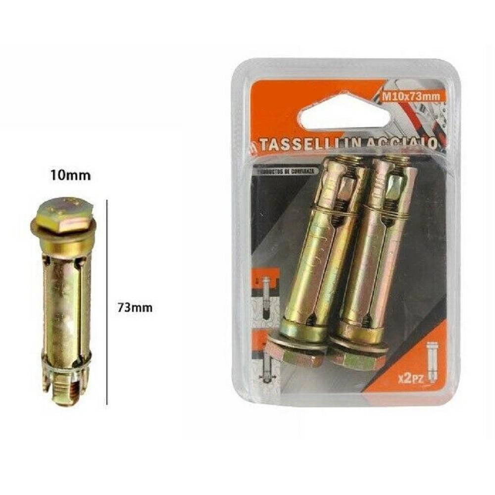 Trade Shop - Set 2 Pezzi Tasselli Tassello Bulloni In Acciaio M10 X 73mm Accessori Minuteria -