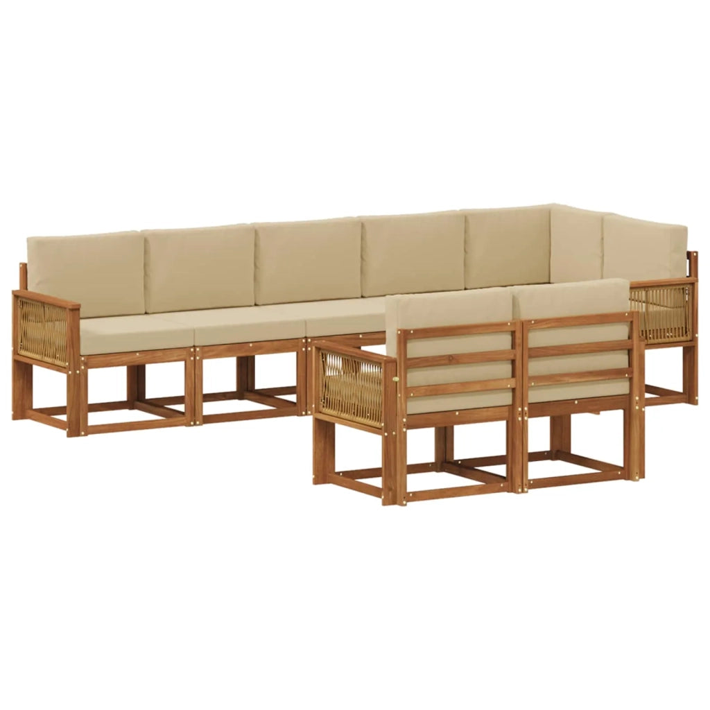 Set di divani da esterno 8 pcs Naturale e Beige Poliestere