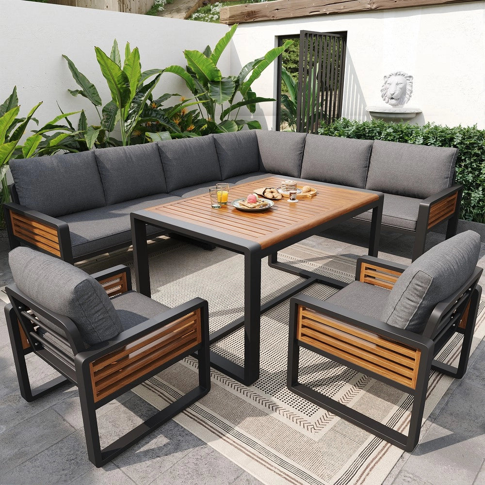 Set Lounge da Giardino 8 Posti con Tavolo in Legno Massello ¨C Xylo ¨C Grigio, Cuscini Inclusi