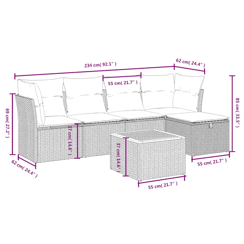 Set Divano da Giardino 6 pz con Cuscini Beige Misto Polyrattan 3264713