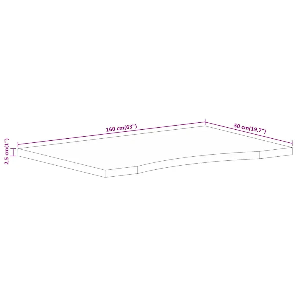Piano Scrivania con Curva 160x50x2,5cm Massello Grezzo di Mango 370183
