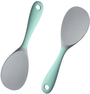 Set di due cucchiai di riso in silicone con rivestimento antiaderente, progettazione ergonomico, foro di appoggio, resistente a temperature elevate.