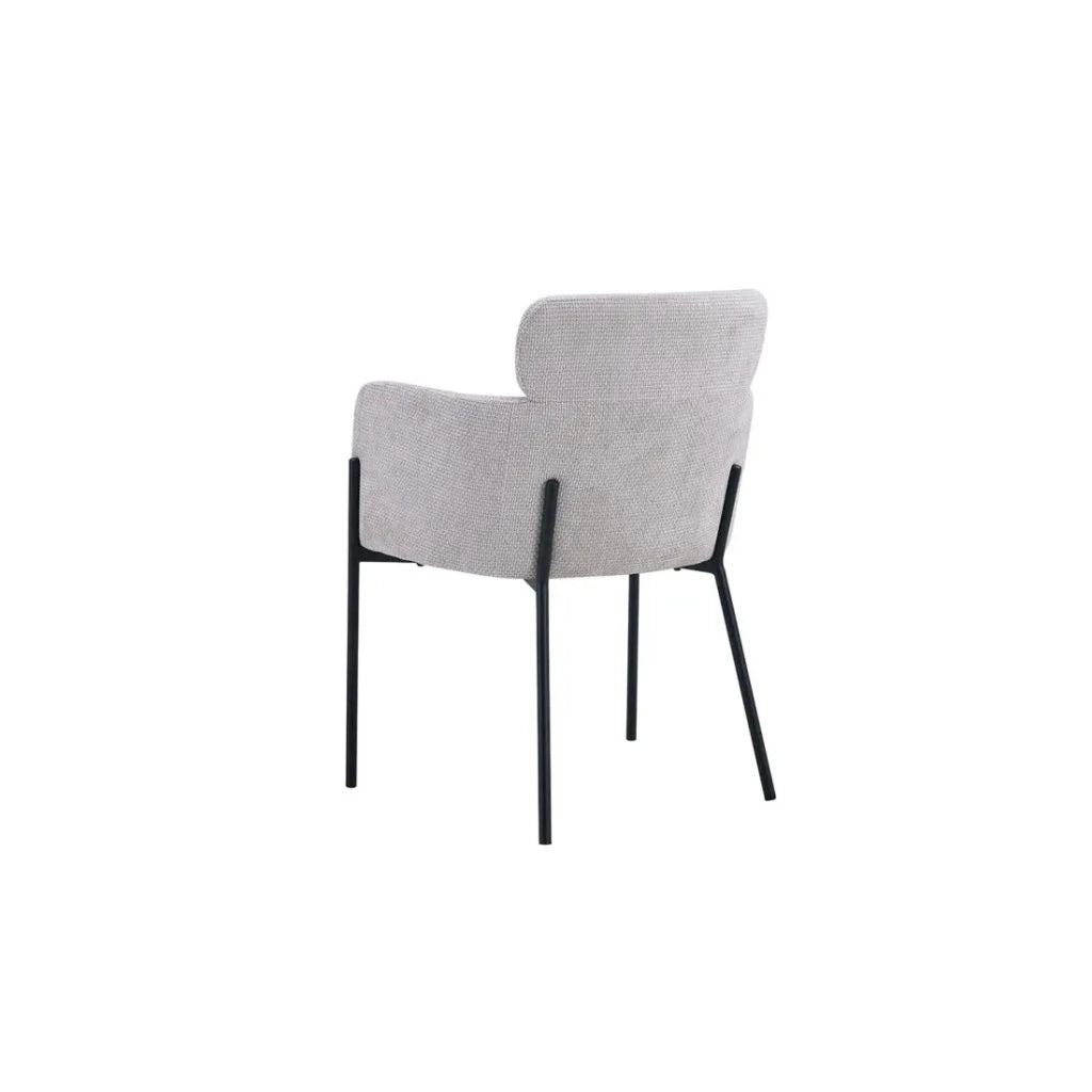 Sedia da pranzo CAMPBELL – Tessuto beige chiaro – Braccioli – Piedi in metallo nero – Stile design / industriale