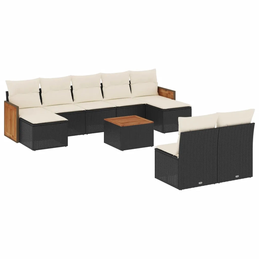 Set Divani da Giardino 10pz con Cuscini in Polyrattan Nero