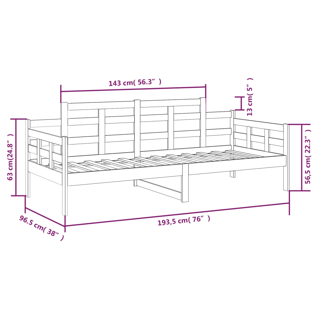 Dormeuse in Legno Massello di Pino 90x190 cm cod mxl 58381