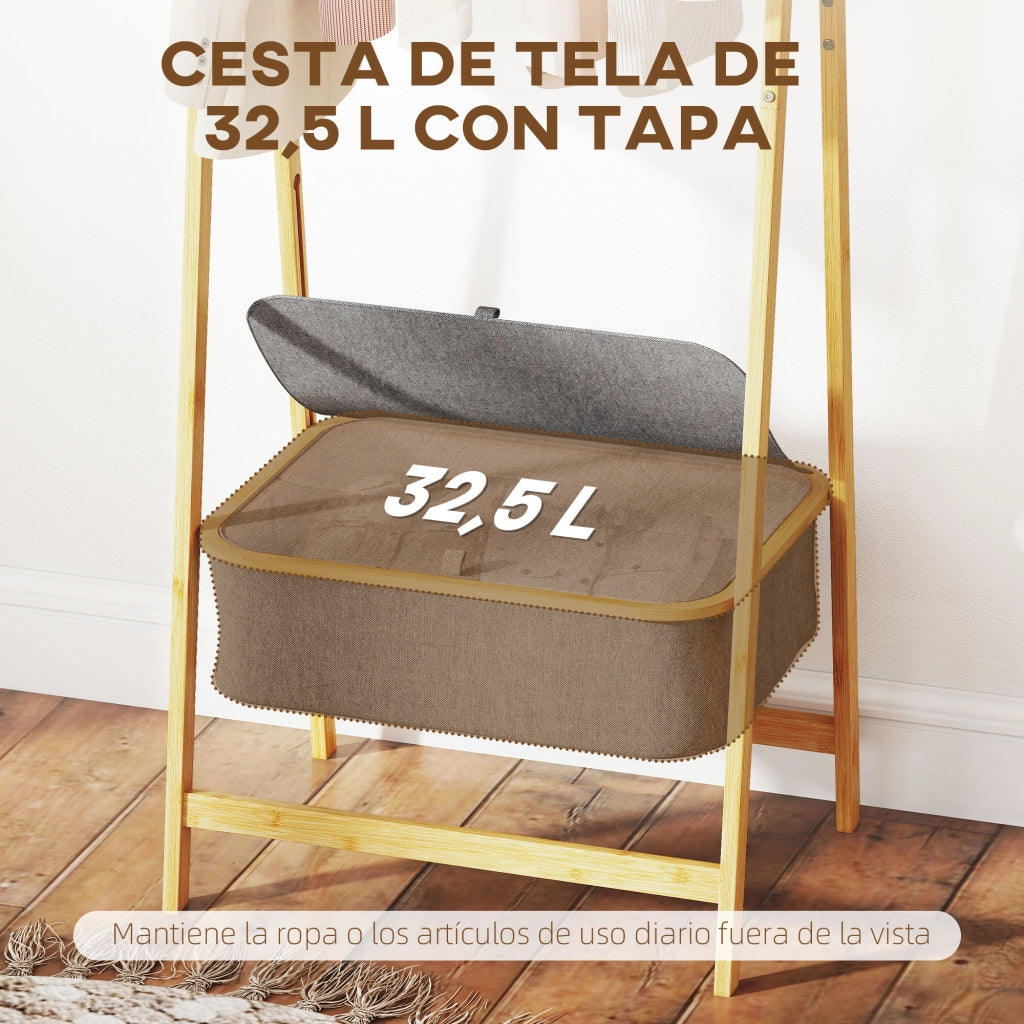Armadio Pieghevole in Bamb¨´ con Cestino in Tessuto ¨C Zephmum ¨C Grigio 60x44.5x157.5 cm