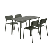Set tavolo da giardino in metallo con 4 sedie, verde kaki
