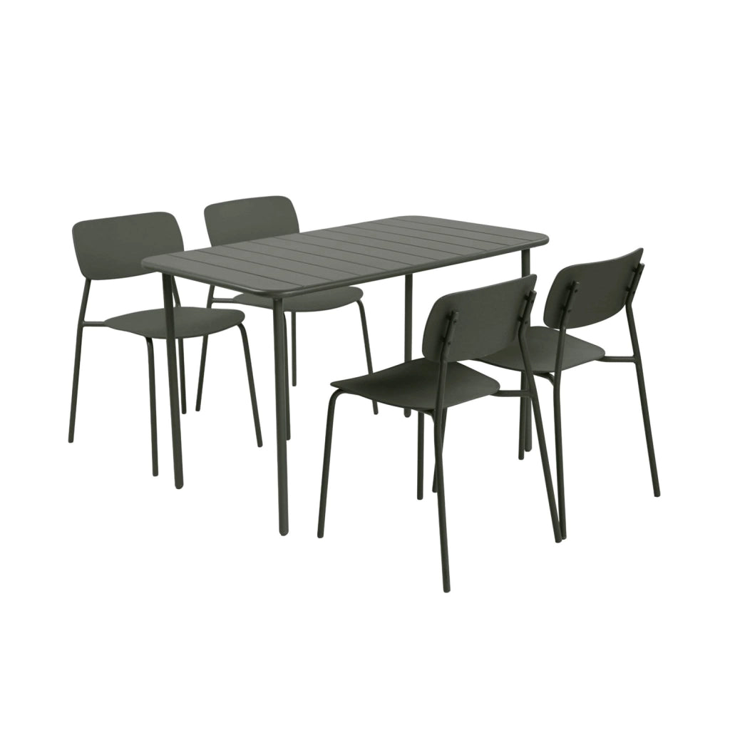 Set tavolo da giardino in metallo con 4 sedie, verde kaki