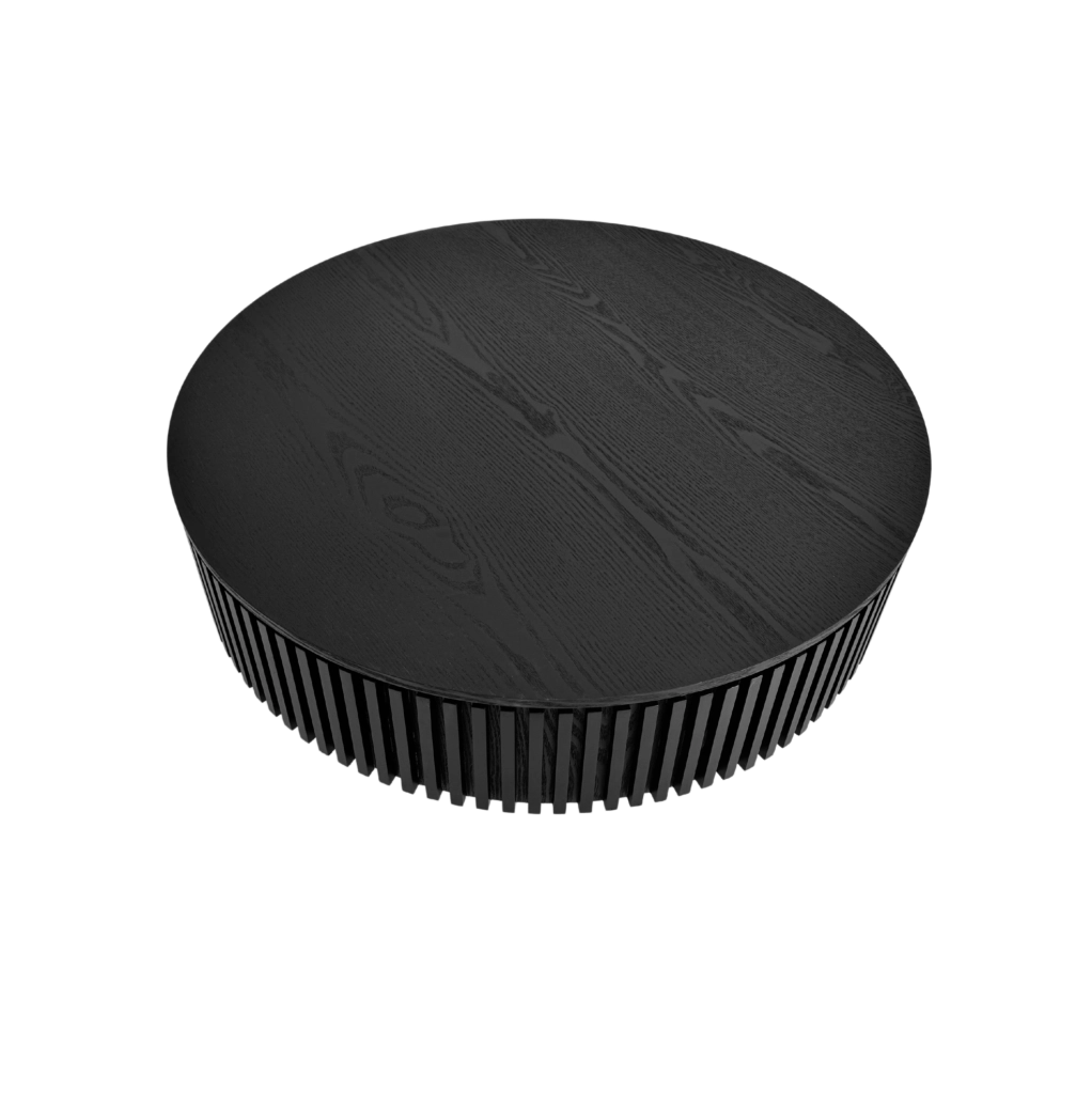 Tavolino da caffè rotondo 75 cm con vano contenitore, MDF impiallacciato in legno, colore nero