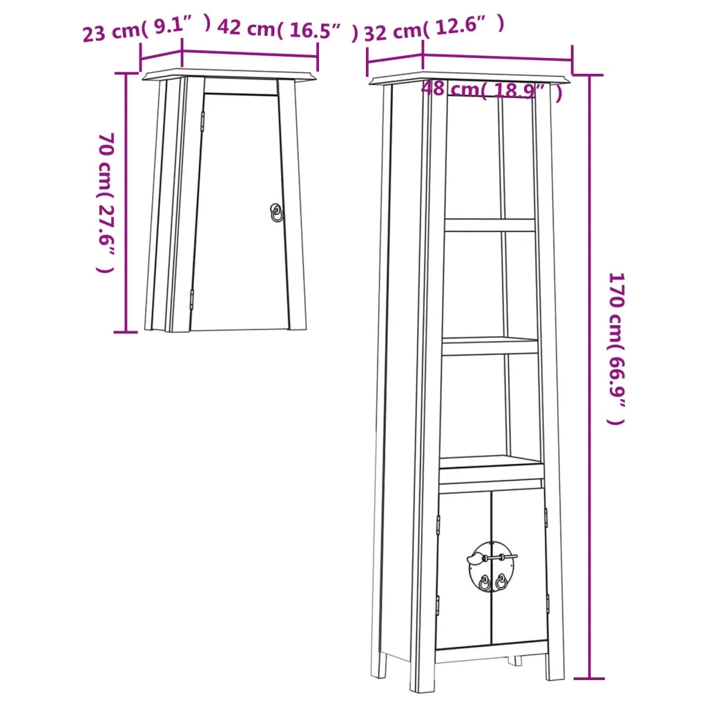Set Mobili da Bagno 2 pz in Legno Massello di Pino