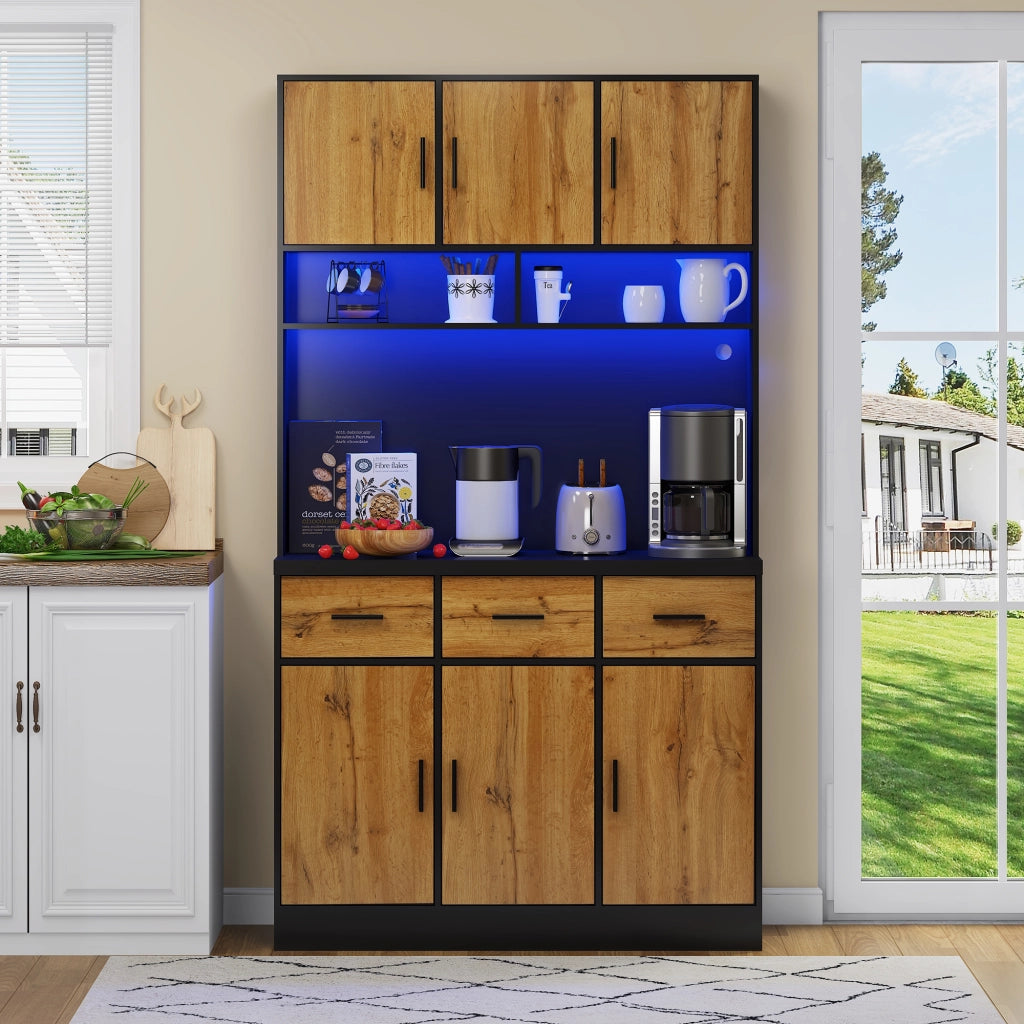 Credenza da cucina 100x40x180 cm con LED, prese USB, cassetti e ripiani regolabili