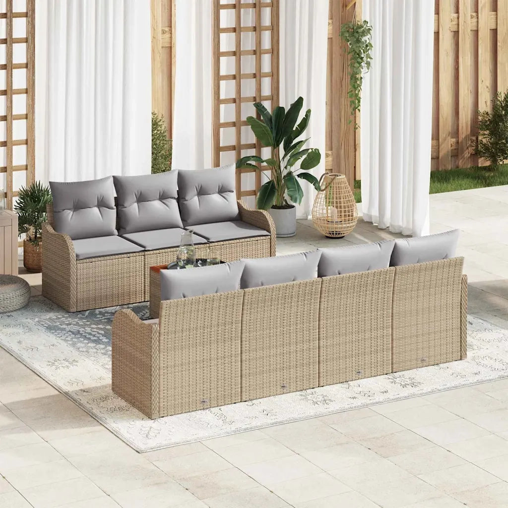 Set Divano da Giardino con cuscino 8 pcs Beige polyrattan 3347413