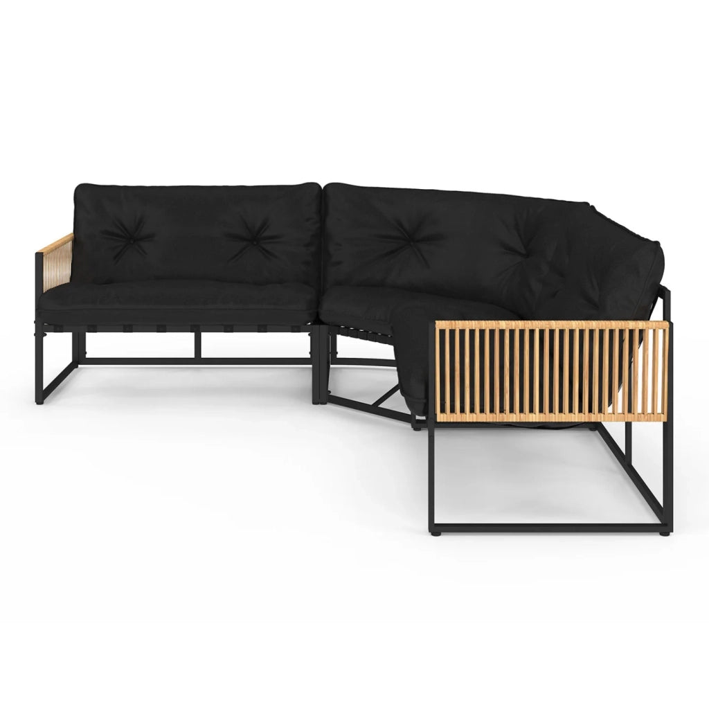 IDMarket - Set di mobili da giardino bassi RIO a 6 posti con struttura in metallo e corde effetto rattan e cuscini neri