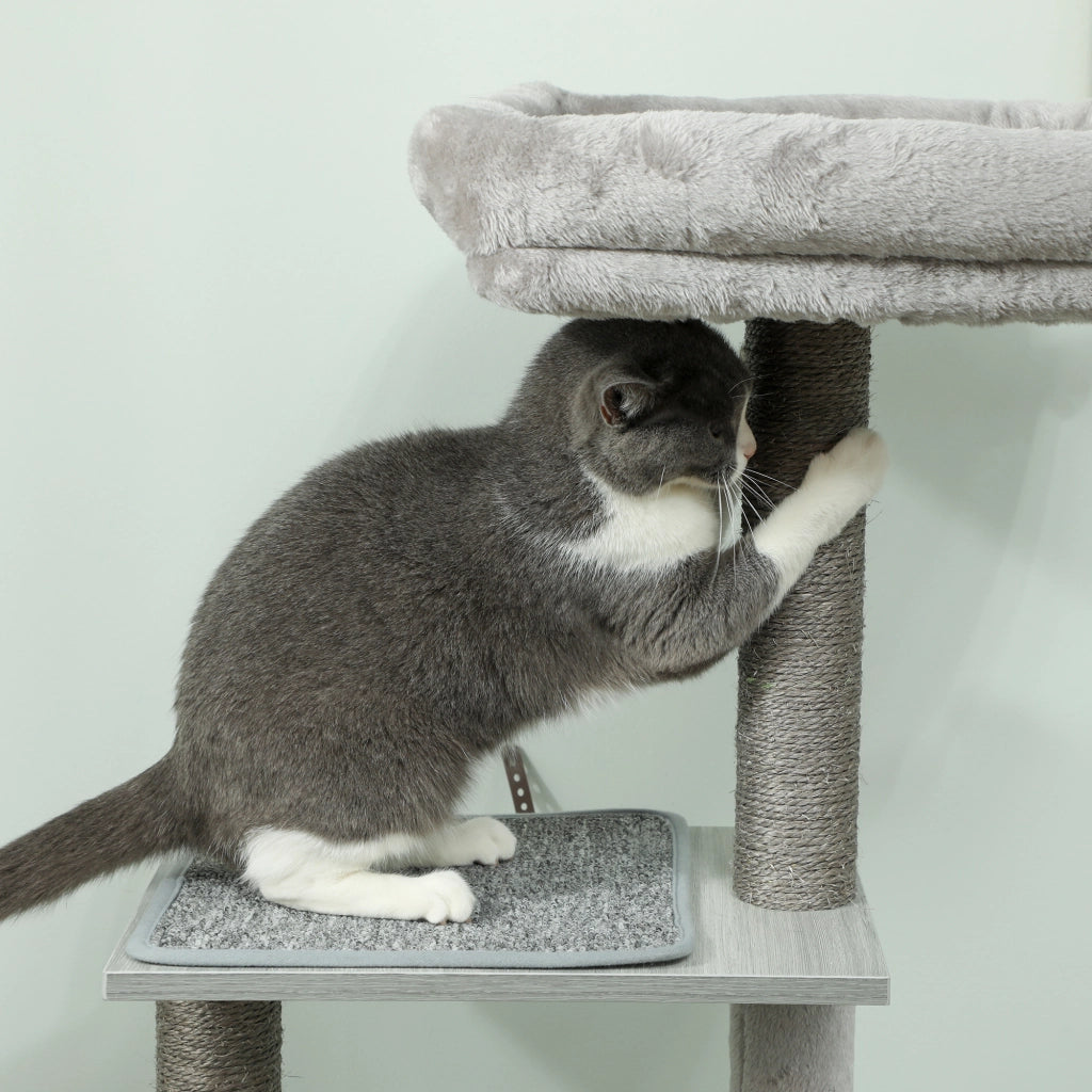 Tiragraffi per Gatti con Piattaforma Torre Scaletta Amaca Casetta ¨C zephmum ¨C Grigio 48x40x126 cm