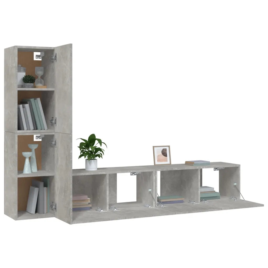 Set di Mobili Porta TV 4 pz Grigio Cemento in Legno Multistrato 3114313
