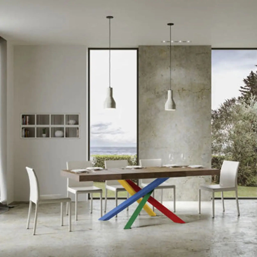 Tavolo allungabile 140/400x90 cm Volantis Premium colore noce gambe multicolore 4/B