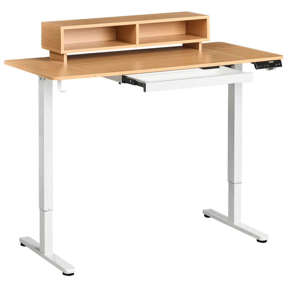 Lampada da tavolo regolabile elettricamente Marrone chiaro Piano in acciaio bianco con gambe 120 x 60 cm Supporto e tappetino per mouse Design moderno