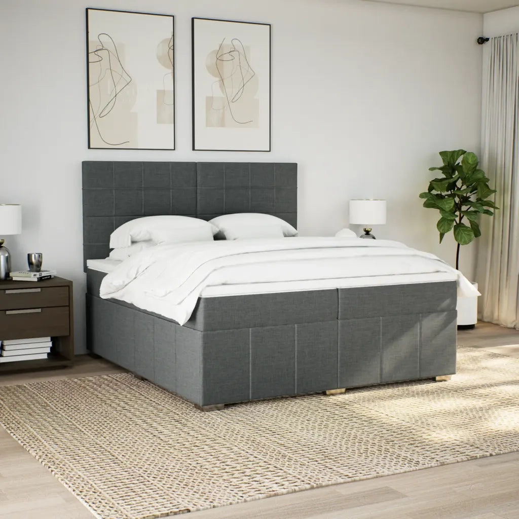 Giroletto a Molle con Materasso Grigio Scuro 200x200 cm Tessuto