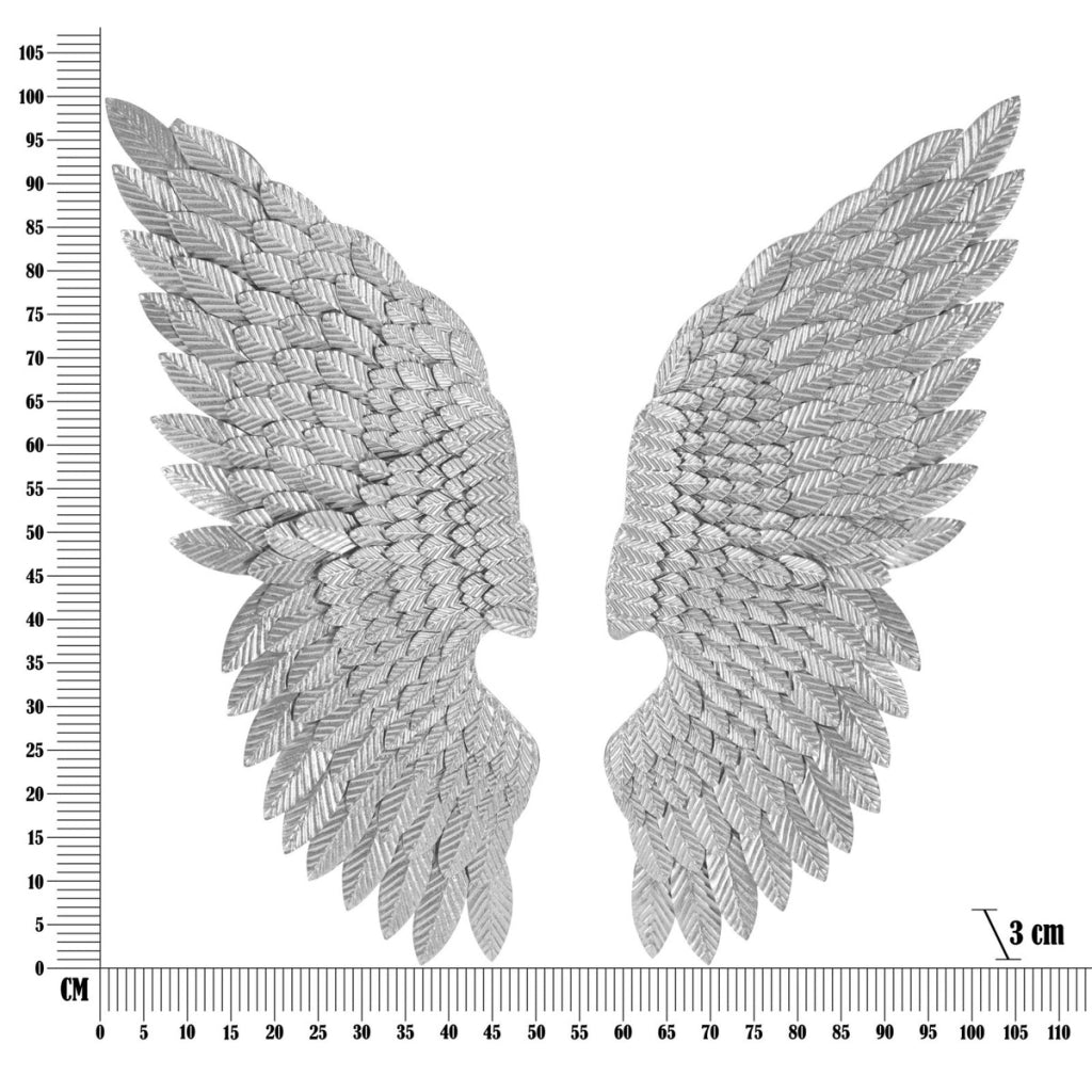 Decorazione in Metallo 3D Ali 1, Argento, Metallo, 37,5x3x100 cm
