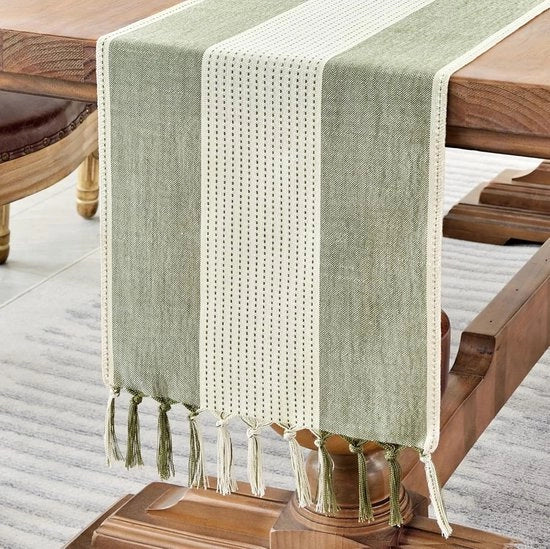 Tessuto Macramé con Astucci - Tessuto Macramé - Tessuto Macramé con Spille - Tessuto Macramé in Stile Rustico - Tessuto Macramé Quadrato con Trama - Tessuto Macramé Boho con Fili di Cotone - Tessuto Macramé Tessuto con Fili di Cotone - Verde - 33 x 120 cm
