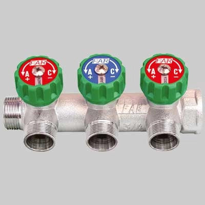 COLLETTORE MULTI FAR 3/4 CON RUBINETTI  3 Vie  Int.45     FAR