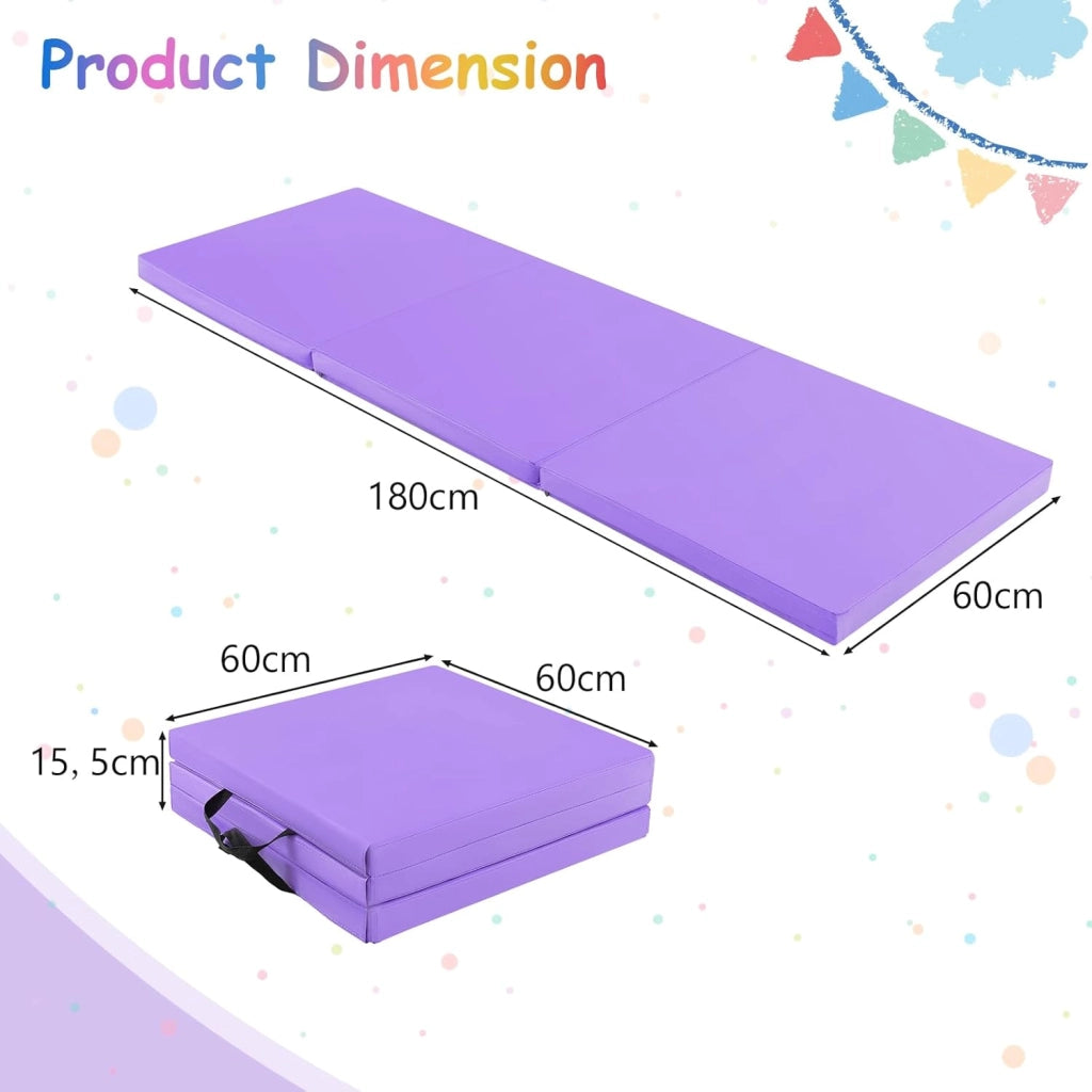 Tappetino da Ginnastica Pieghevole, Spessore 3,8 cm, Tappetino Sportivo Fitness, Imbottitura in Cotone con Perline EPE, Tappetino da Palestra Spesso, 180 x 60cm