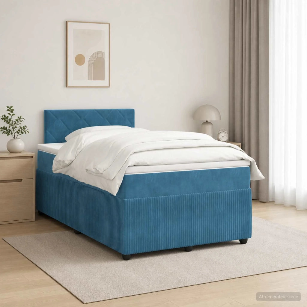 Letto box spring con materasso Blu Scuro 120 x 200 cm Velluto 3451665