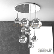 SOSP. OTTONE SAT. TONDA 8 LUCI VETRI (1 GRANDE+2 MEDIO +5 PICCOLO) TUTTI CROMO 1155OS-S8 TMIX-CR