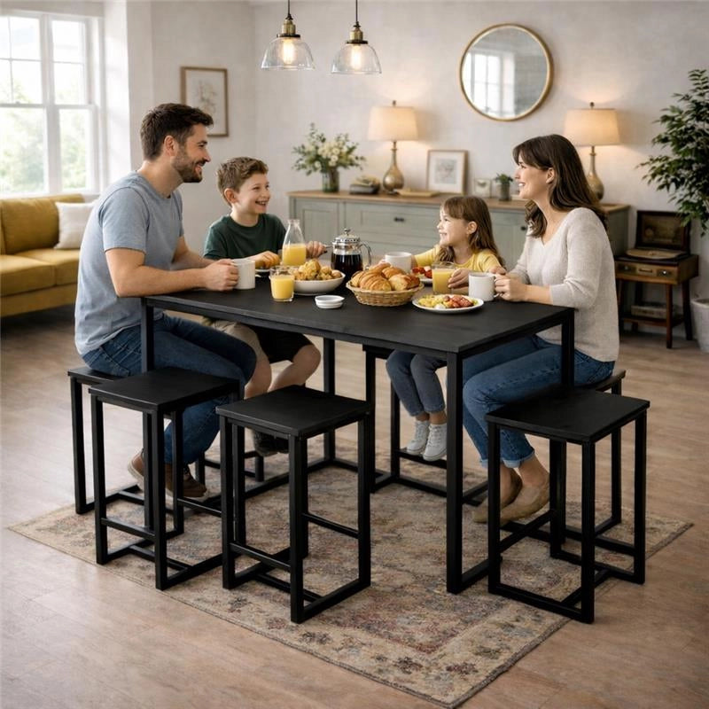 SET TAVOLO CON 4 SGABELI IN LEGNO100X60X87 CM NERO