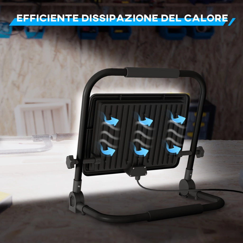 Faretto LED da Esterno IP65 35x20x32 cm da 6500k con Testa Girevole e Supporto Nero