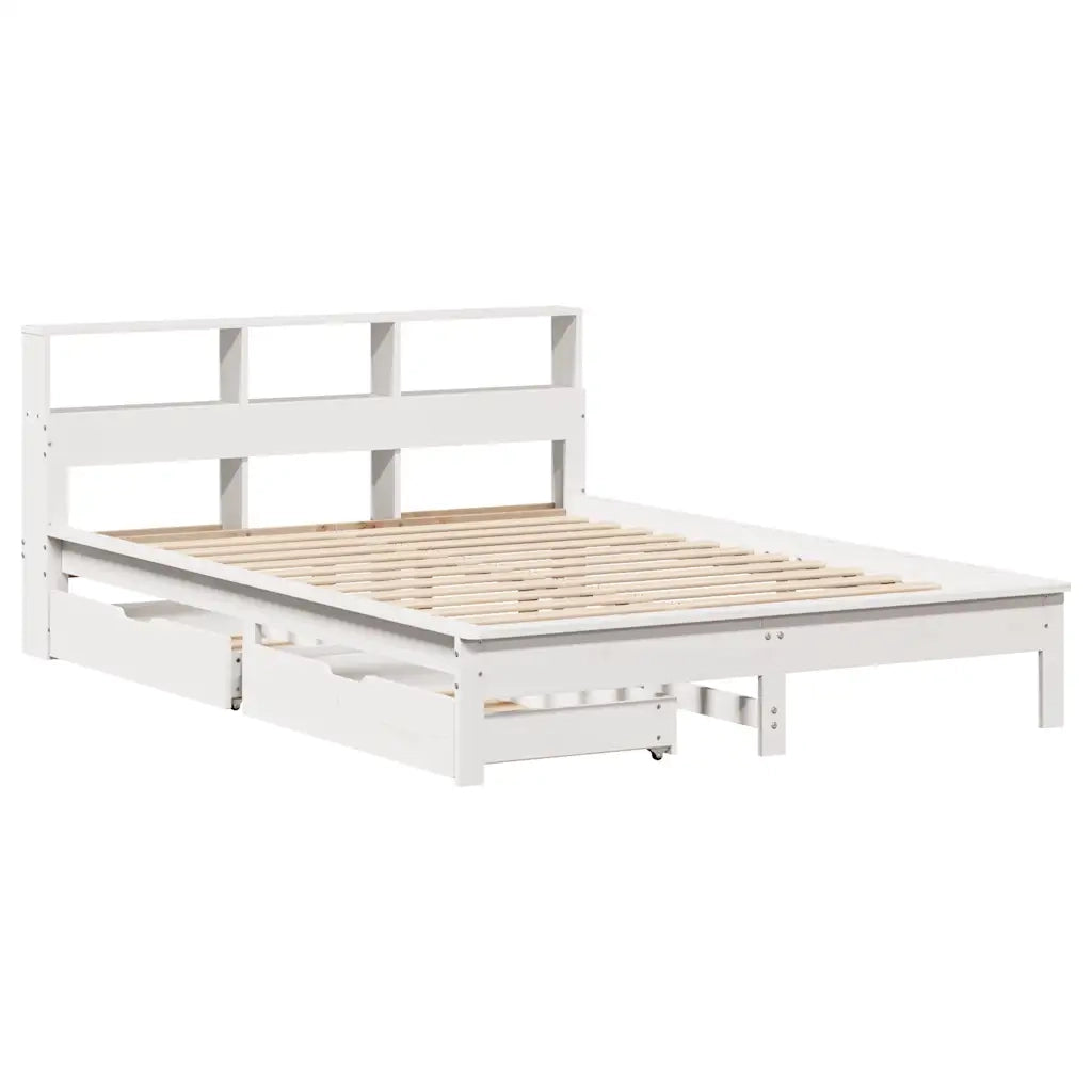 Letto Libreria senza Materasso-Struttura Letto con contenitore Bianco 140x190 cm Legno di Pino 251982