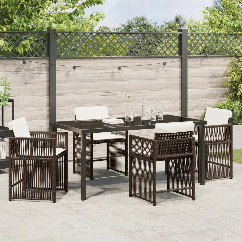 Set da Pranzo da Giardino 5 Pezzi con Cuscini Marrone Rattan Polietilene