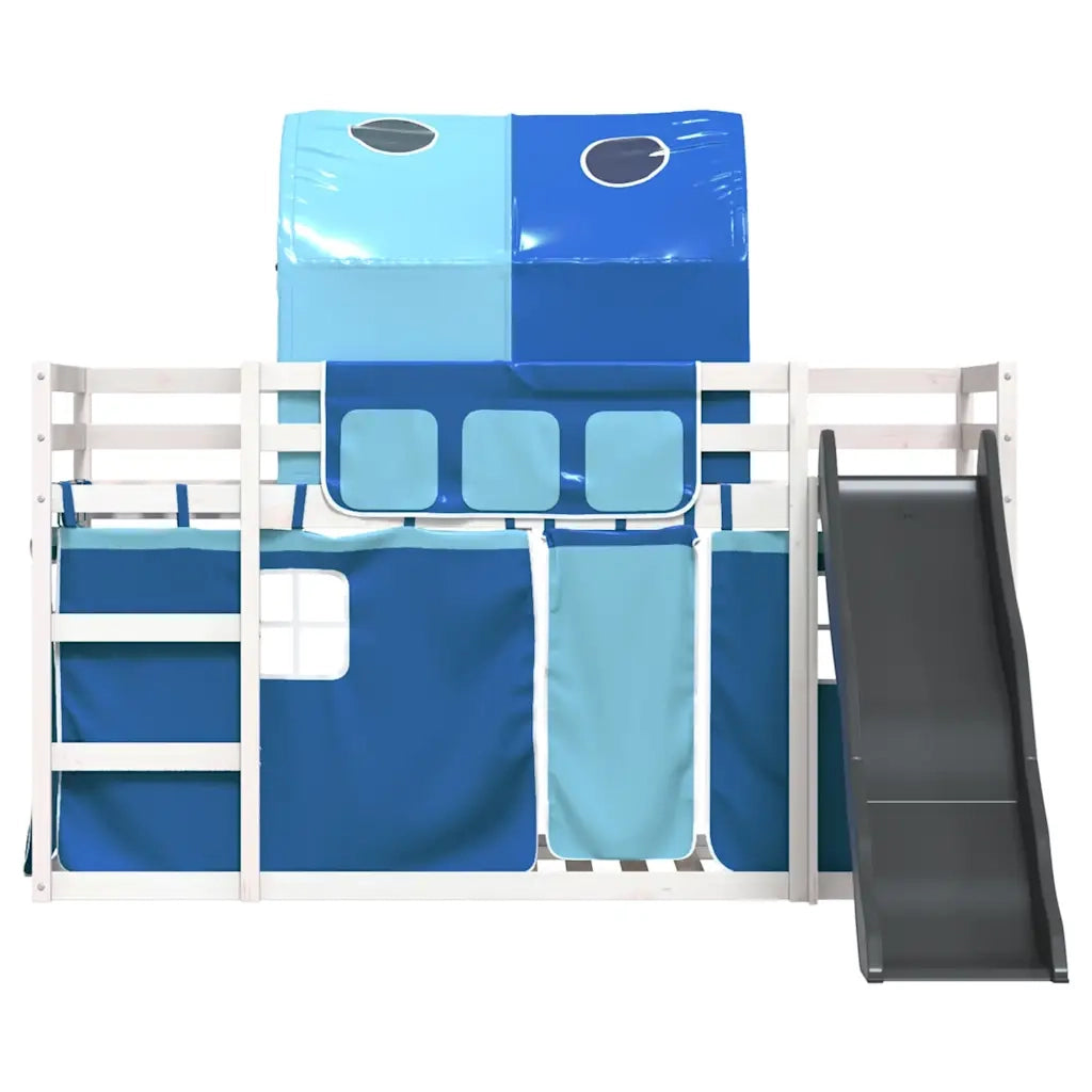 vidaXL Letto a Castello con Scivolo e Tende Blu 90x190 cm