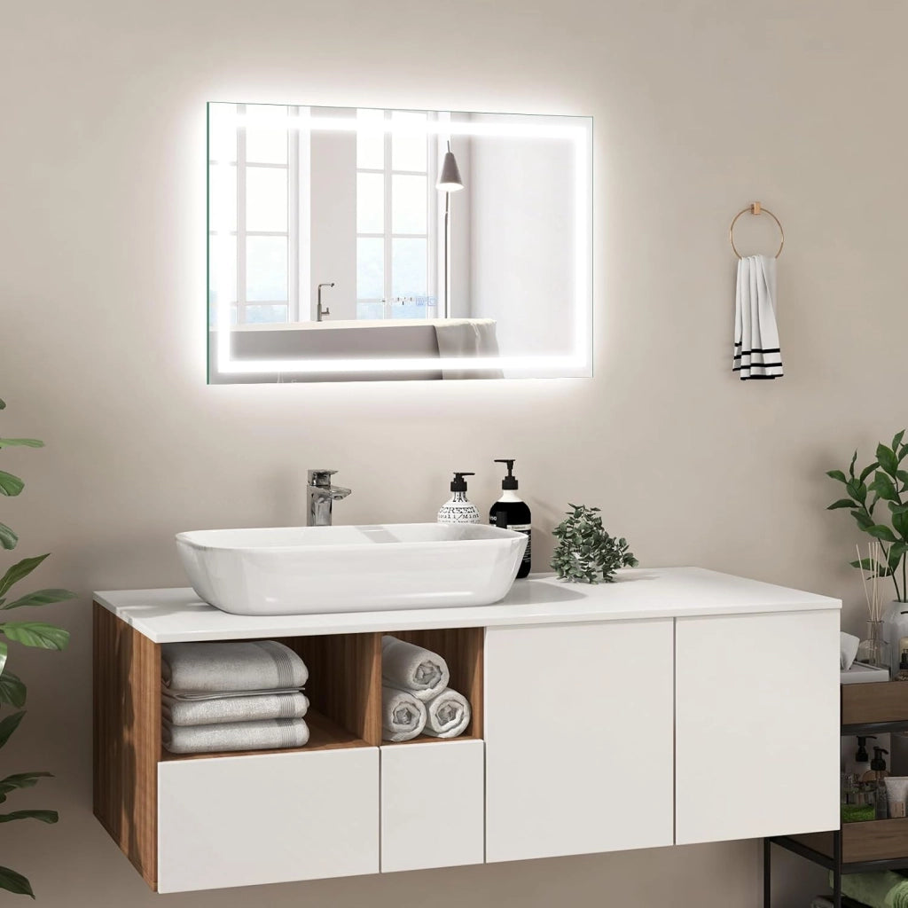 60x40/75x50 cm Specchio da Bagno a LED, Specchio Rettangolare a Parete con Luminosità Regolabile, 3 Temperature di Colore, Funzione Anti-appannamento e Memoria (60 cm x 40 cm)