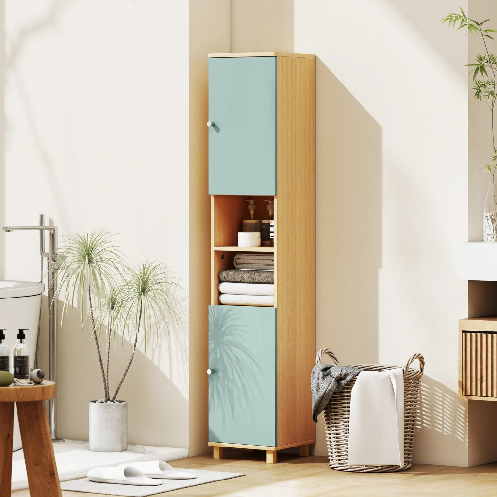 Mobile bagno salvaspazio colonna ¨C Xylo ¨C 2 ante 2 ripiani aperti verde 30x30x166 cm