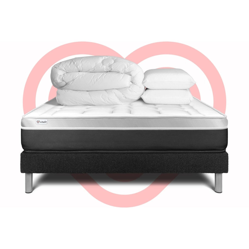 Pacchetto letto completo - Materasso 160x200cm + Box spring con doghe (kit) + 2 cuscini + Piumino - Vital Soft