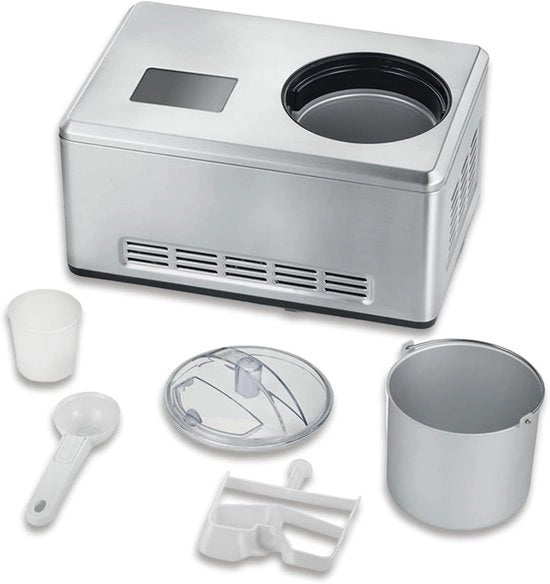 Congelatore 2 in 1 - Funzione Yogurto - Compressore - Incluso 2 Contenitori Congelazione - Acciaio Inox - EZ 7406 - Potente e Silenzioso