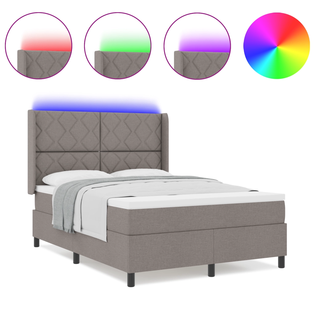 Letto a molla con materasso e LED Tortora 160x200 cm Tessuto