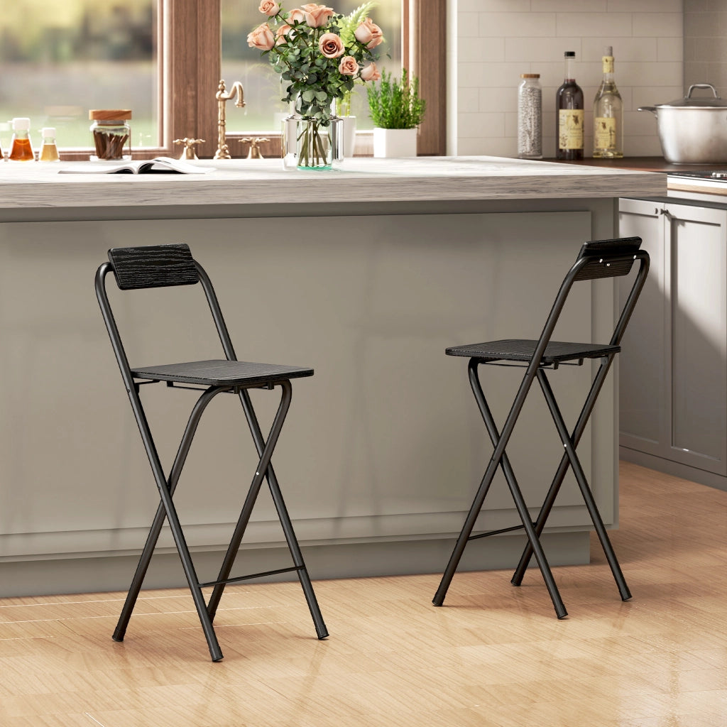 Sgabello da bar pieghevole con schienale ¨C ZephMum ¨C 2 pezzi, nero, struttura in metallo, 87 cm