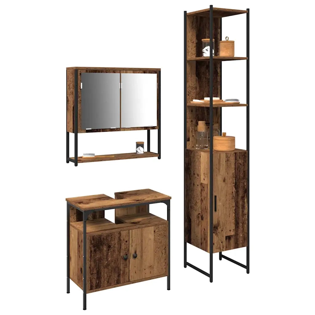 Set di mobili per il bagno con lo scaffale 3 pcs Legno vecchio 3332575
