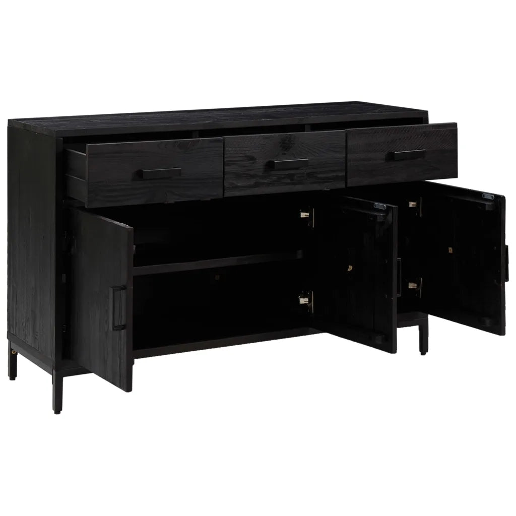 Credenza Nera 110x35x70 cm Legno Massello di Pino Riciclato