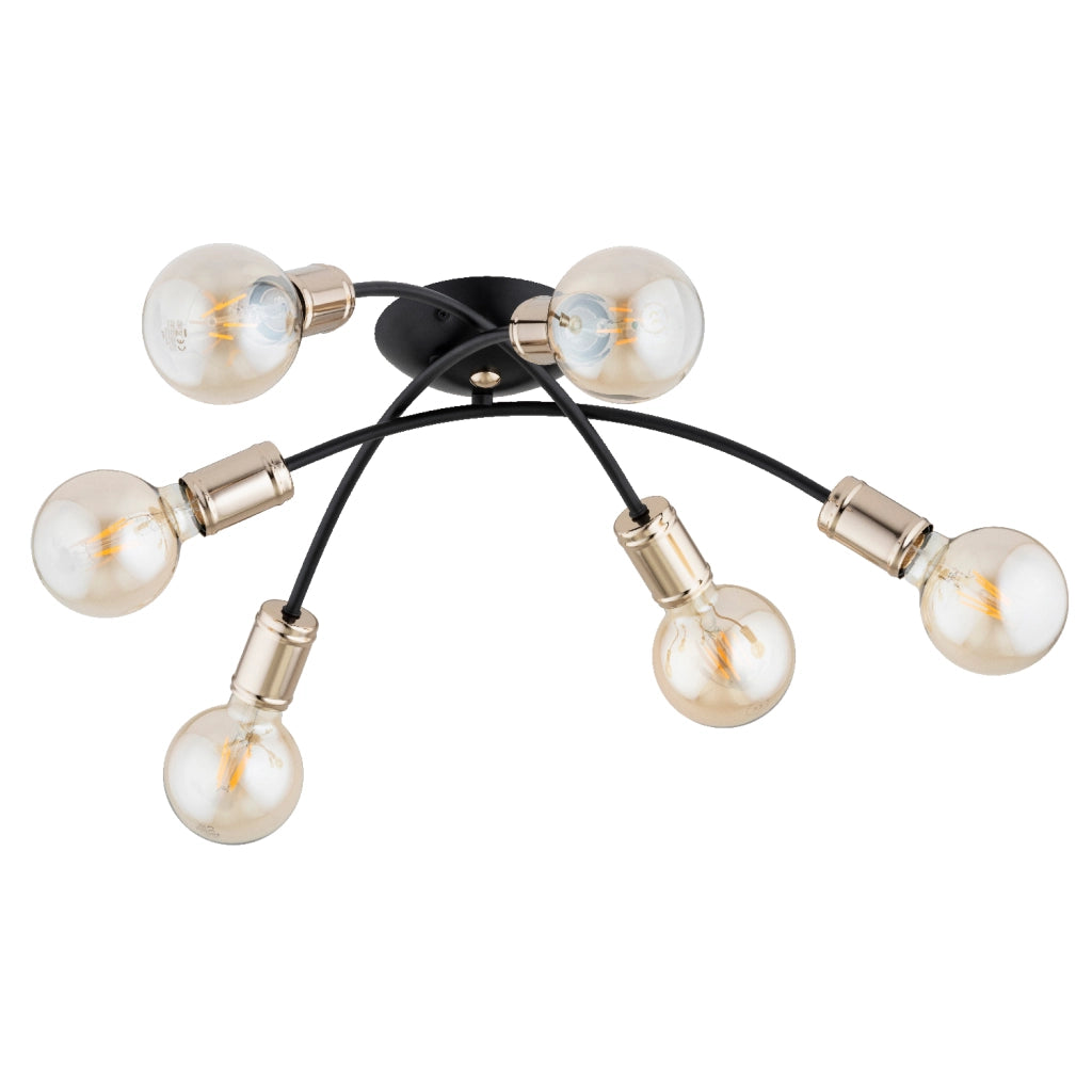 Plafoniera loft metallo nera oro 52cm 6xE27 15W Sedna Alfa