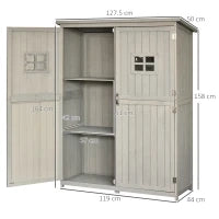 Casetta da Giardino Legno con Porta Doppia, Mensole e Finestre, 127.5x50x164cm