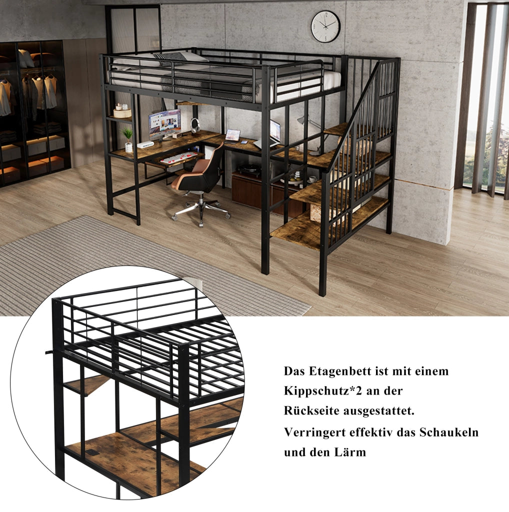 Letto a soppalco 120x200 cm con scrivania e ricarica